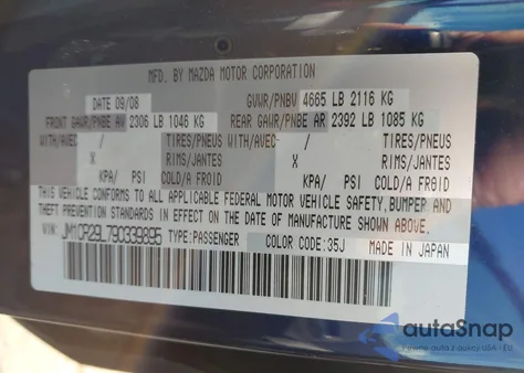 2009 Mazda Mazda5 Grand Touring/Sport/Touring z USA, uszkodzony, nr VIN JM1CR29L790933989